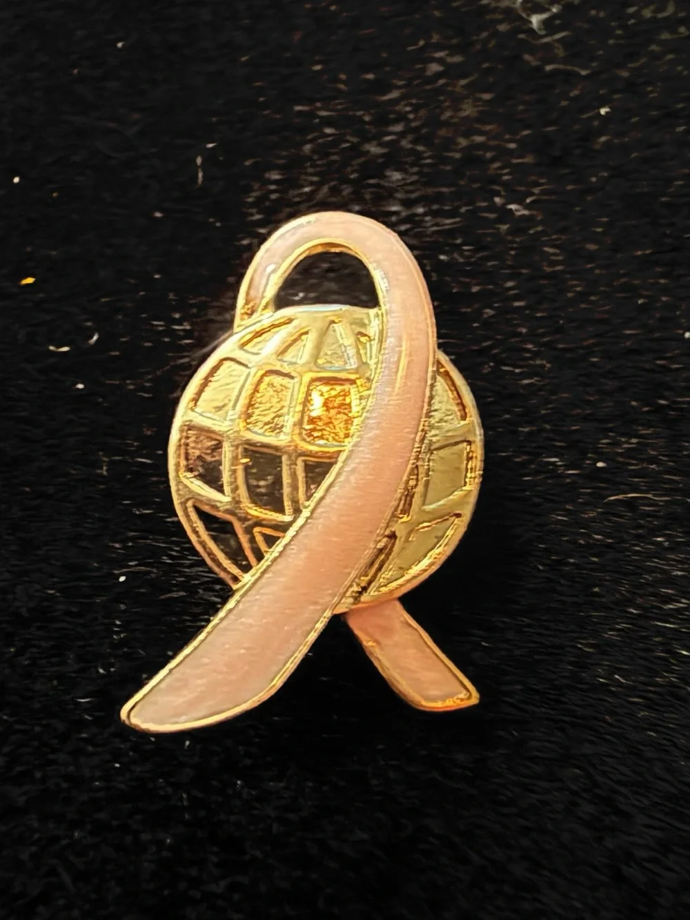 Gold Tone Pink Ribbon Globe Breast Cancer Awareness